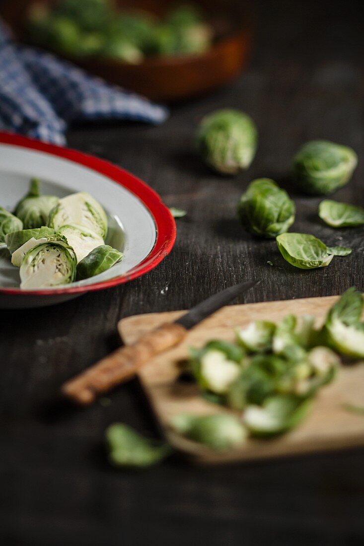 Cleaning and slicing brussel sprouts