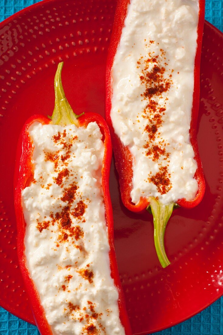 Stuffed peppers with feta, sprinkled with ground paprika