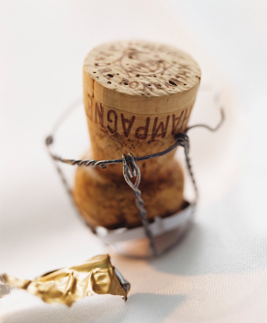 A champagne cork with wire holder
