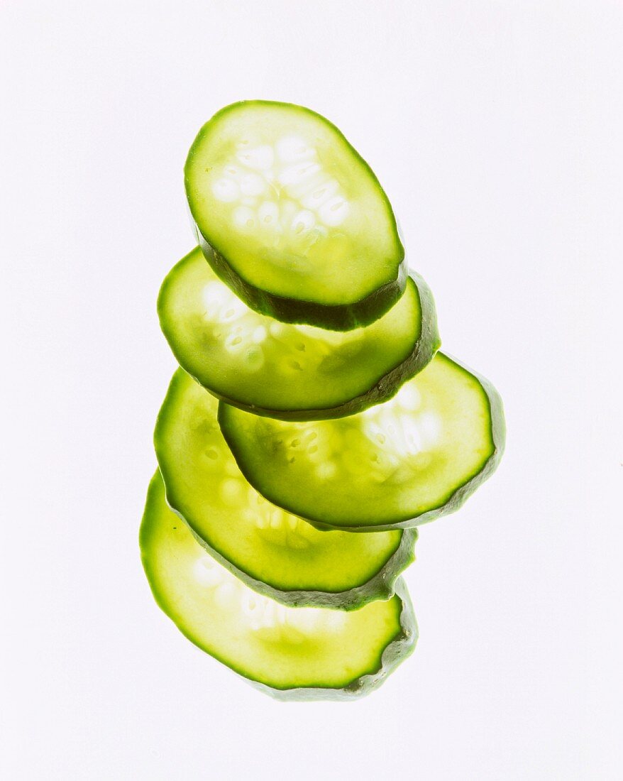 Cucumber slices, backlit
