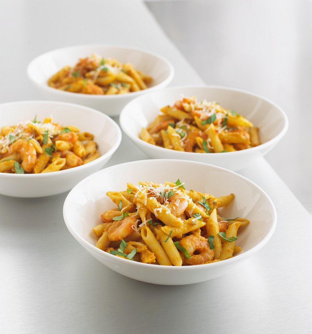 Penne with king prawns and cheese