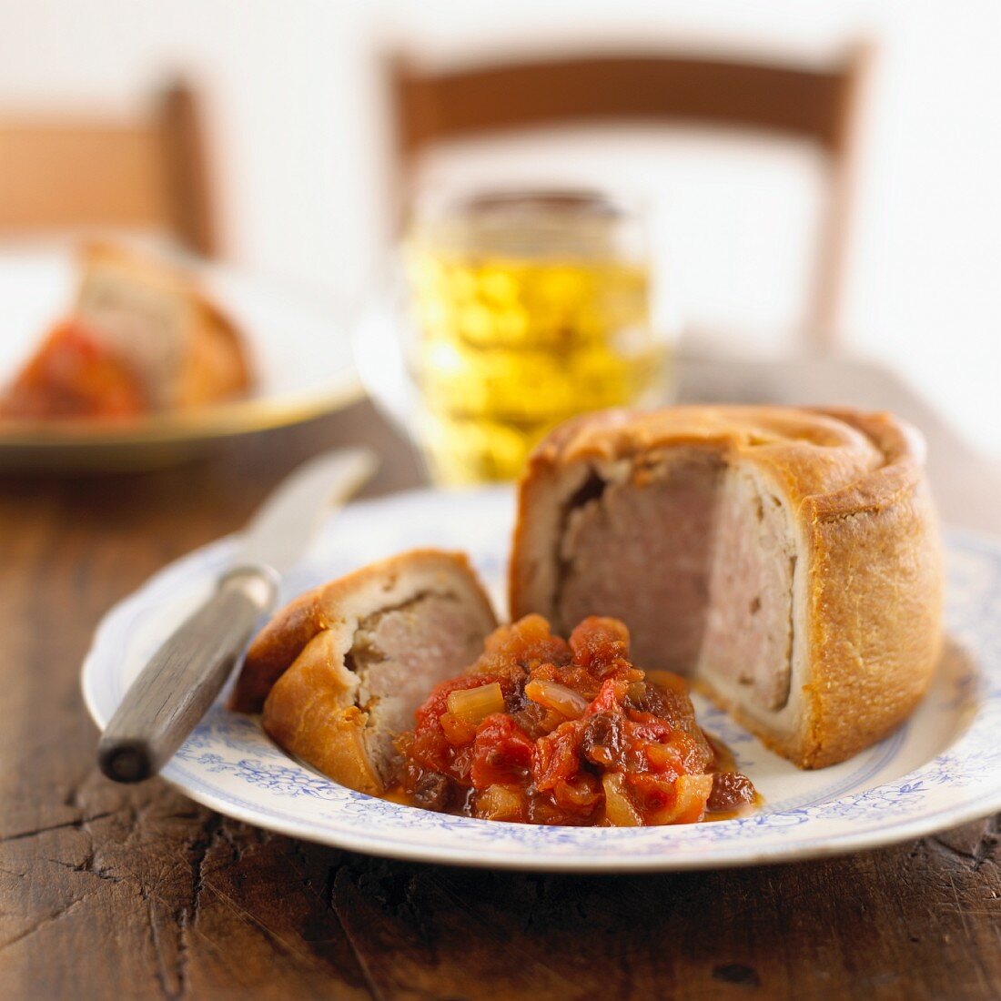 Pork pie with tomato chutney (England)