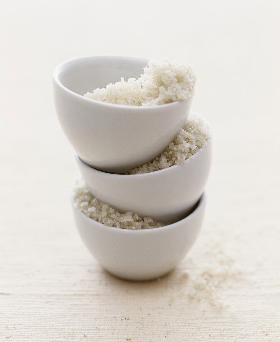 Coarse sea salt in small bowls