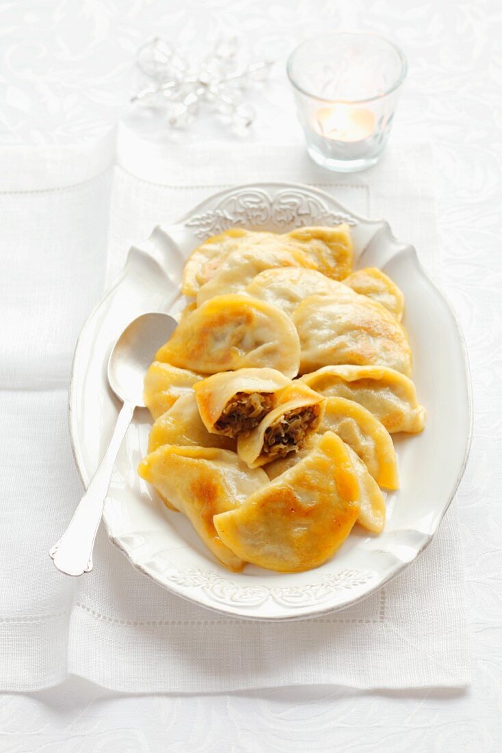 Pierogi (dumplings filled with sauerkraut and mushrooms, Poland) for Christmas