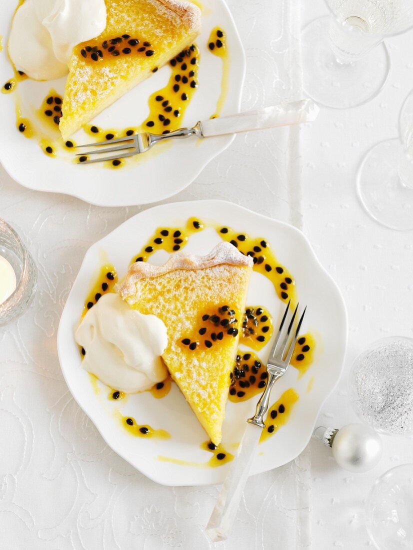 Two pieces of lemon-passion fruit tart (Christmas)