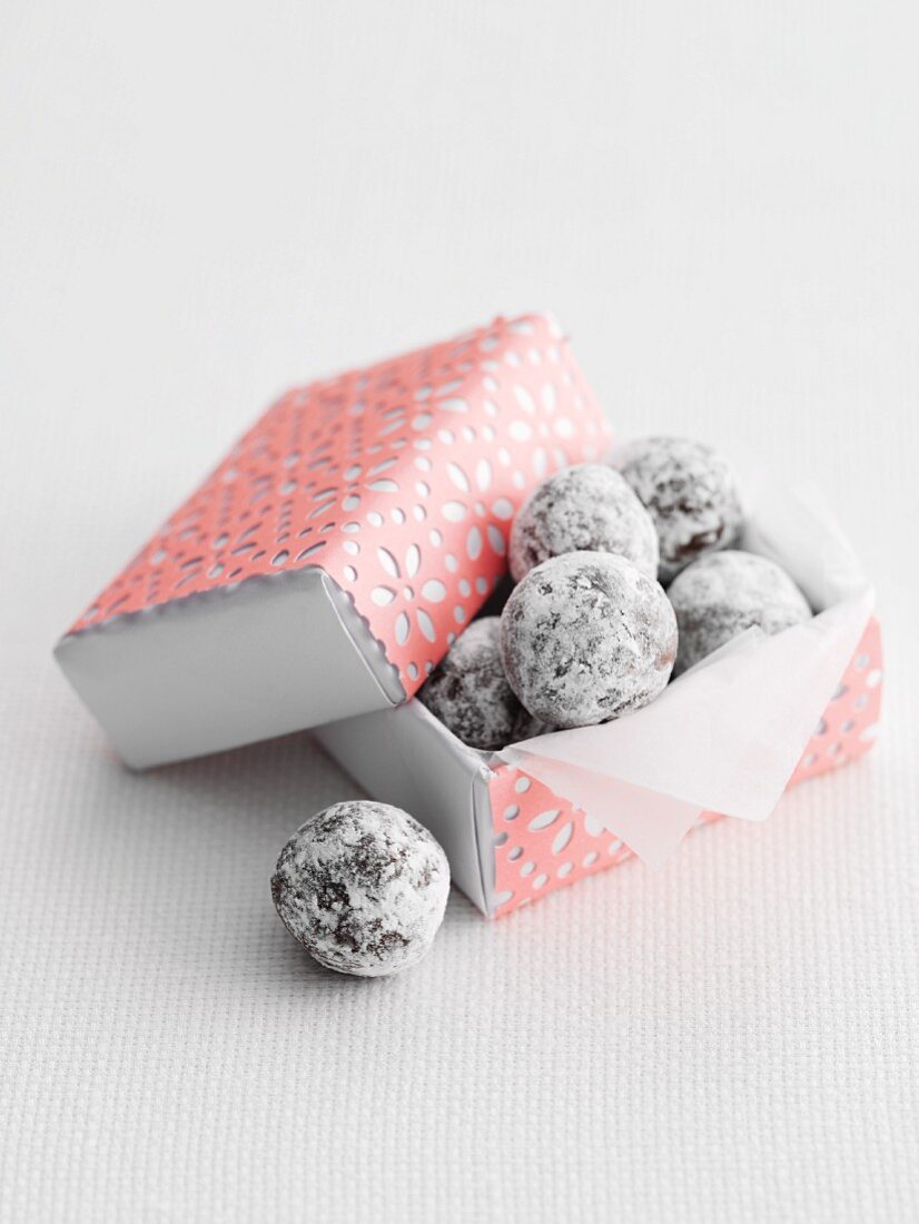 Chocolate truffles in a pink box