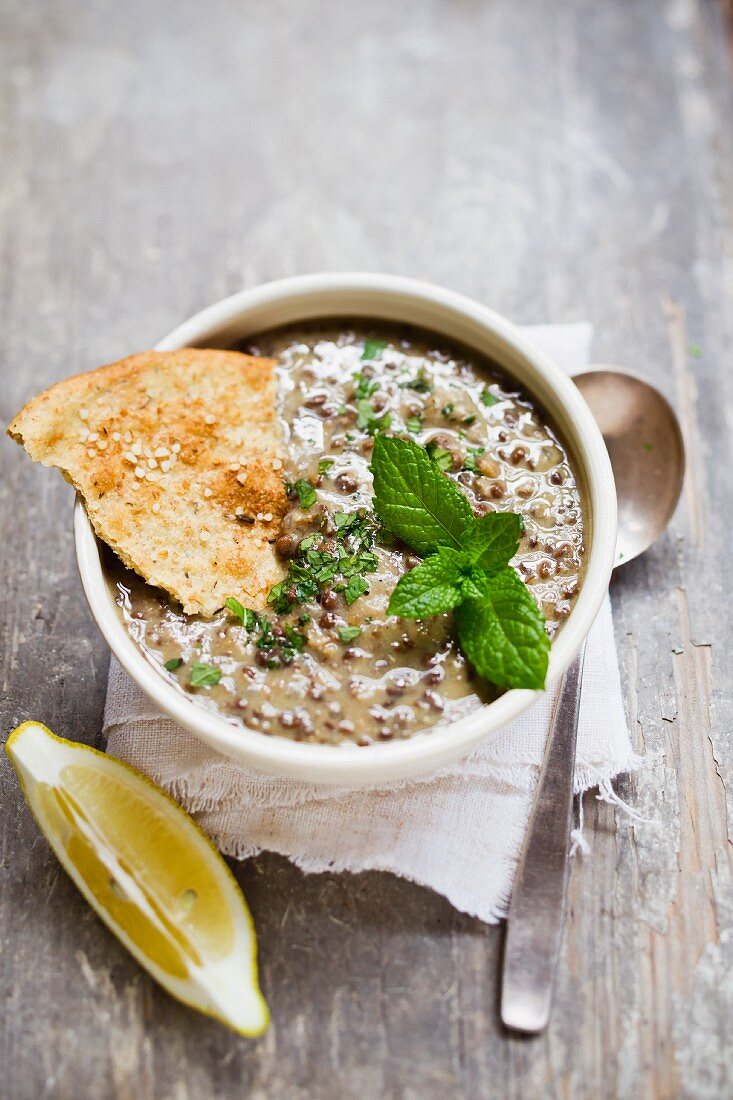 Lentil soup with lemon and mint