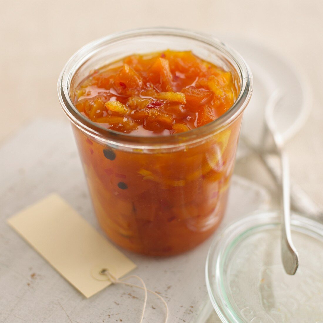 Pumpkin-chili marmalade in a preserving jar