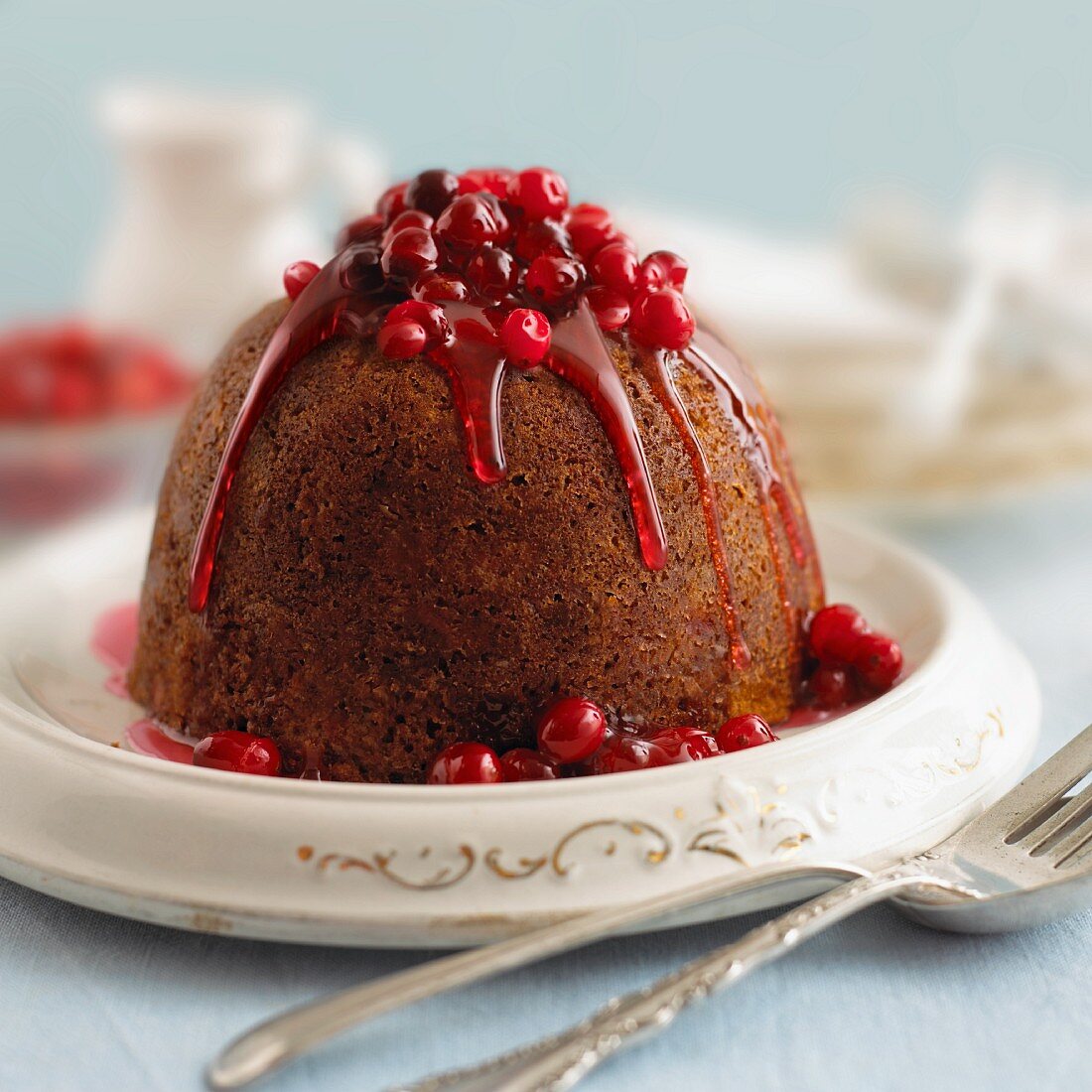 Cranberry pudding with fruit sauce