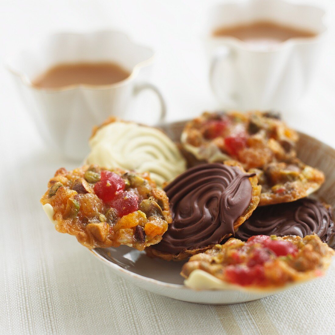 Florentines with chocolate icing for tea time