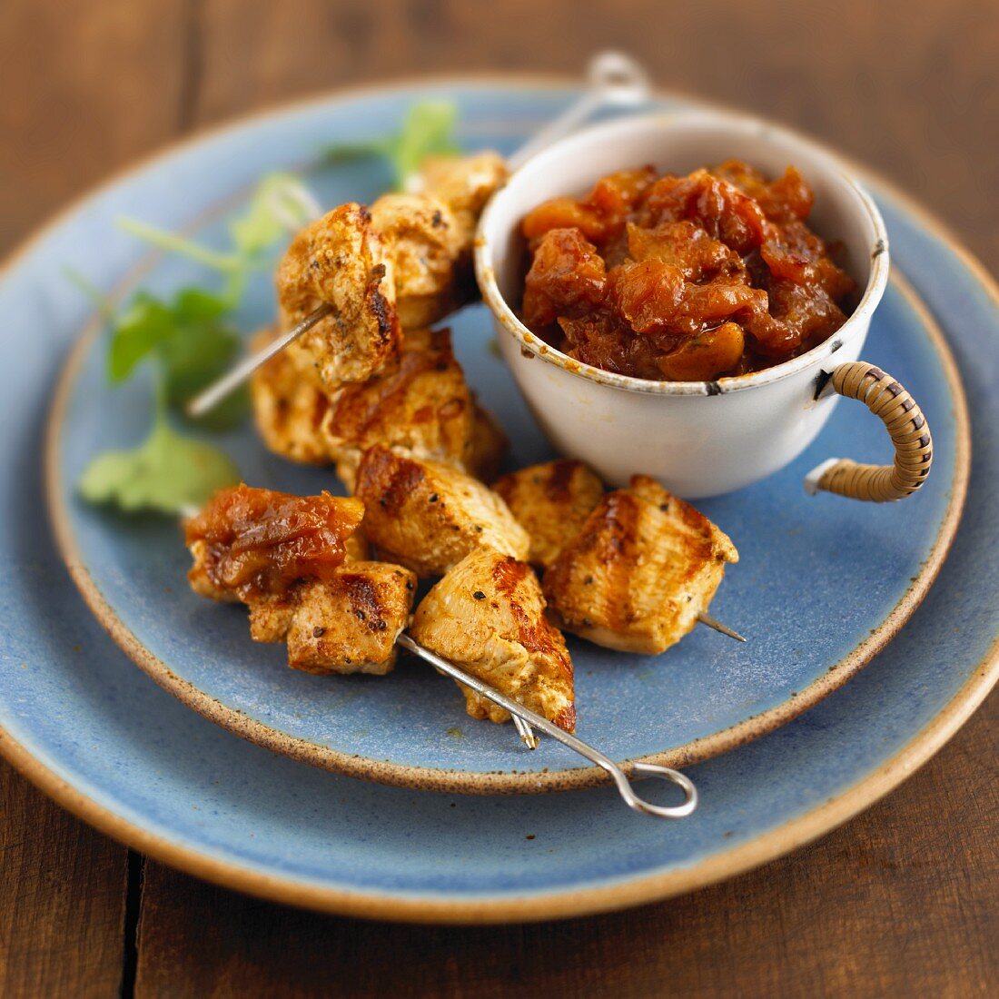 Chicken kebabs with chutney