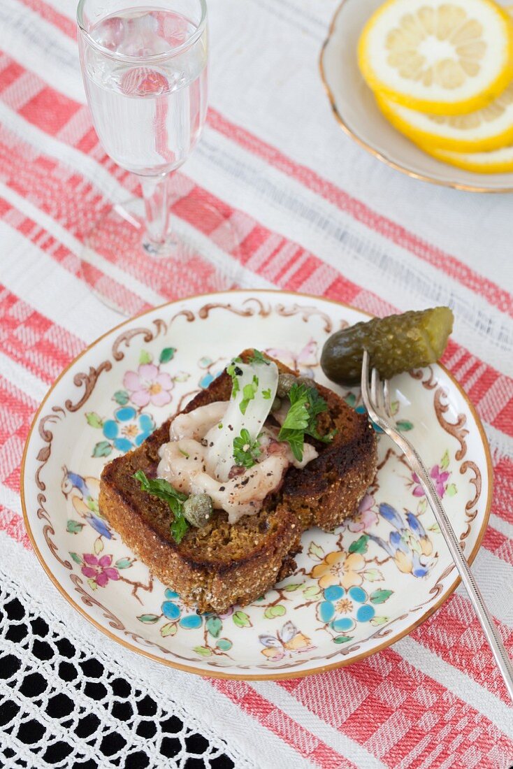 Marrow on Toast with Capers and Onions