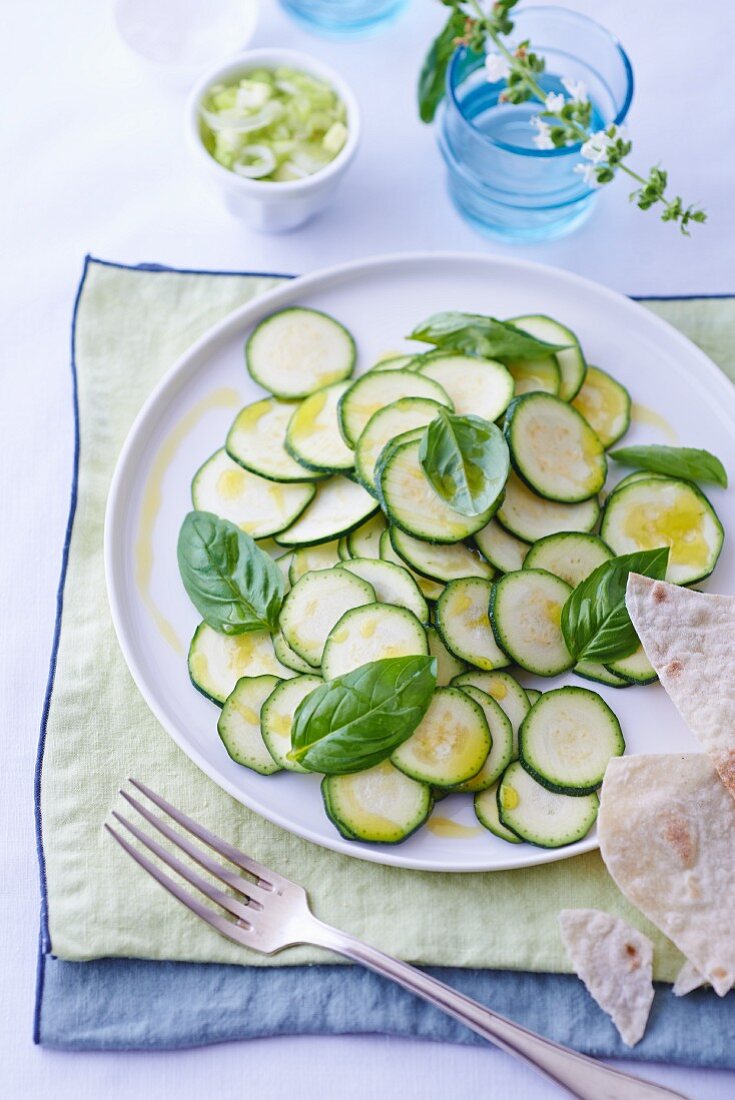 Courgette with olive oil and basil