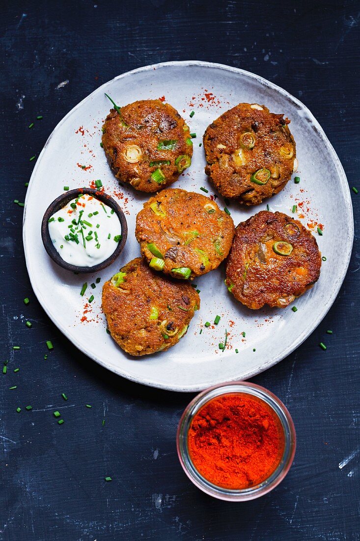 Lentil puffers with yogurt and paprika