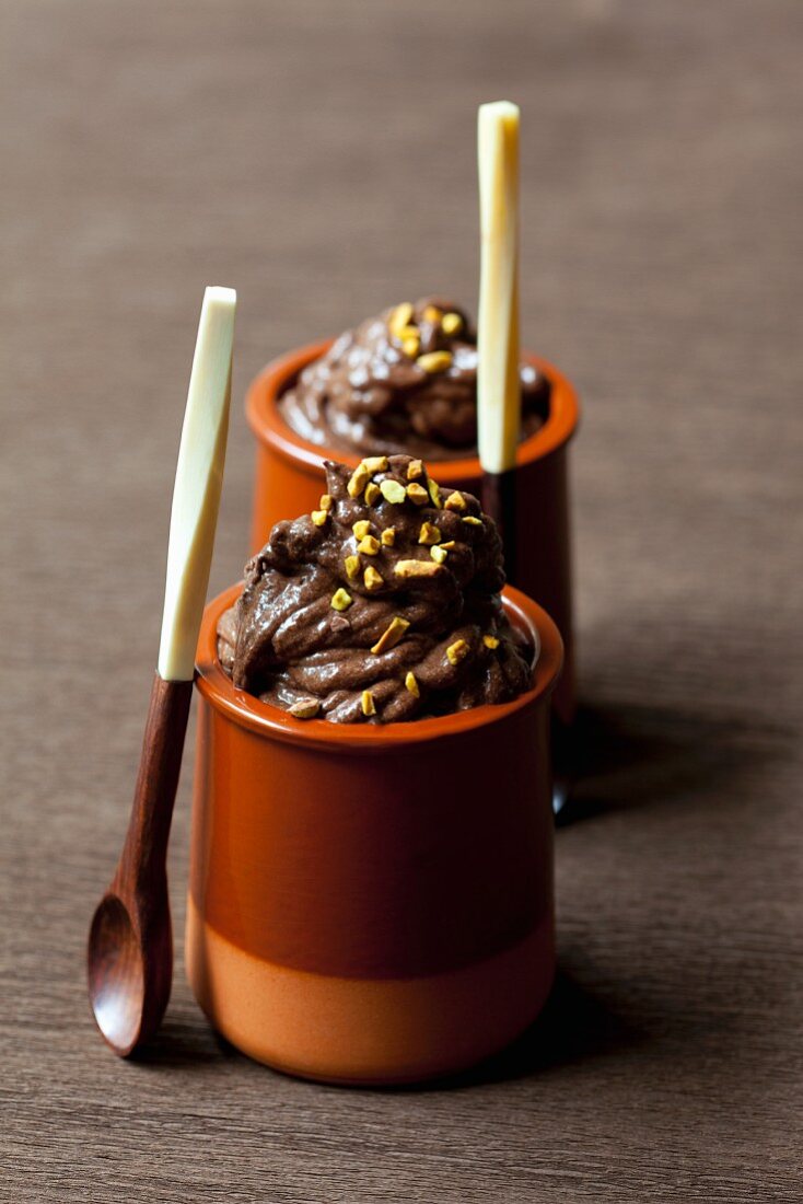 Chocolate mousse with pistachios