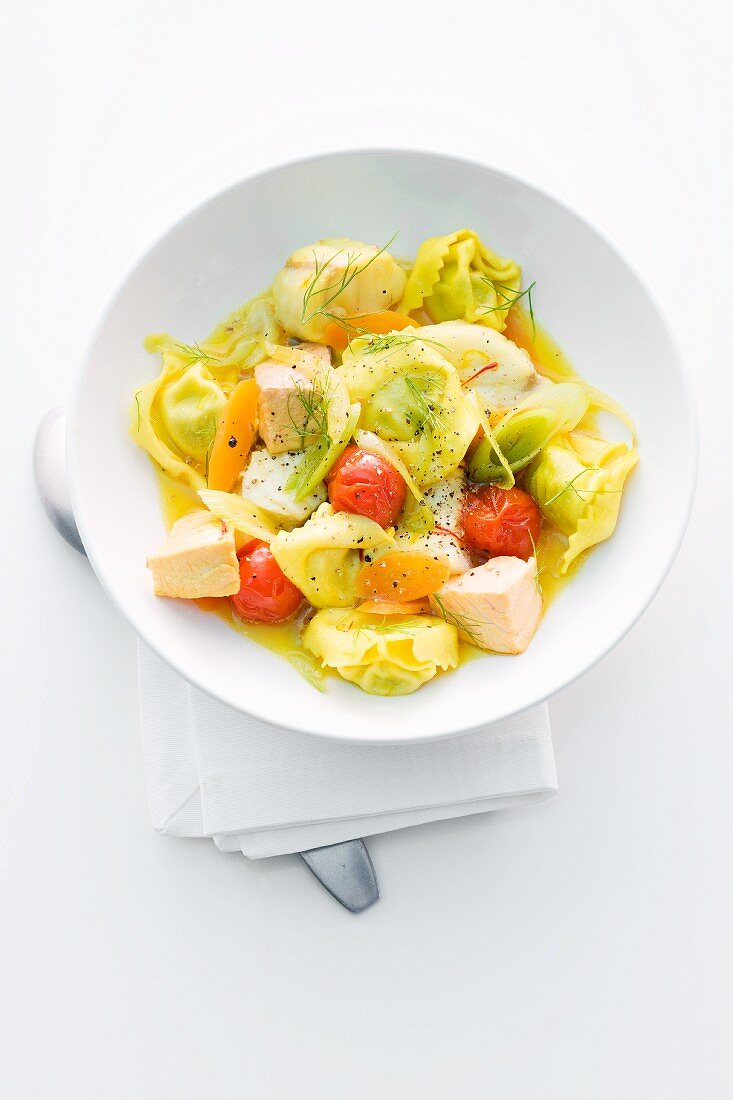 Tortellini with fish and vegetables