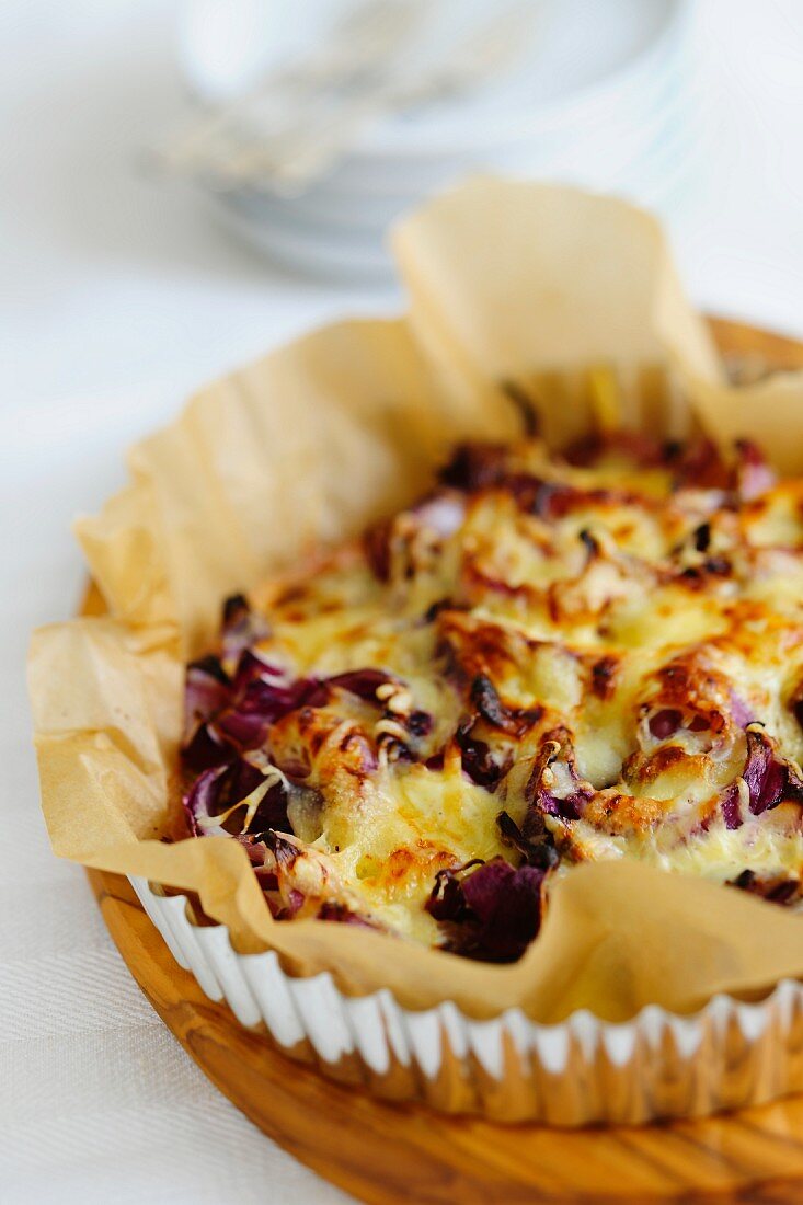 Onion tart with red endive