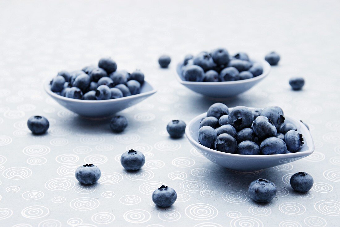 Frische Heidelbeeren in Schalen und daneben