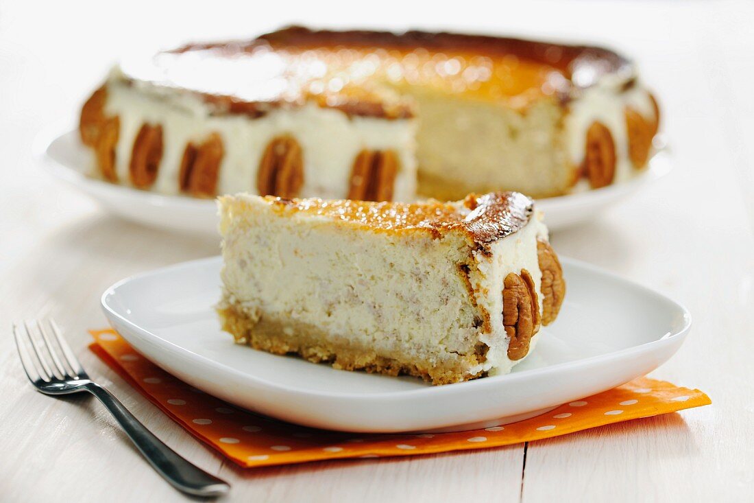 Southern Pecan Cheese Cake, selective focus