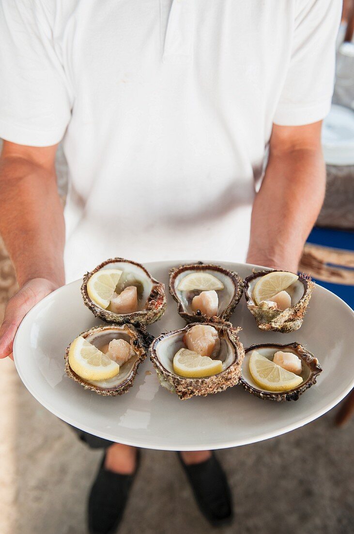 Raw scallops with lemon