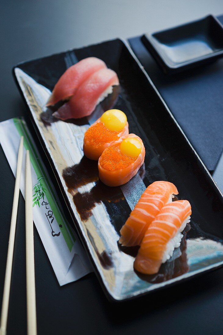 Sushi platter with nigiri and maki sushi