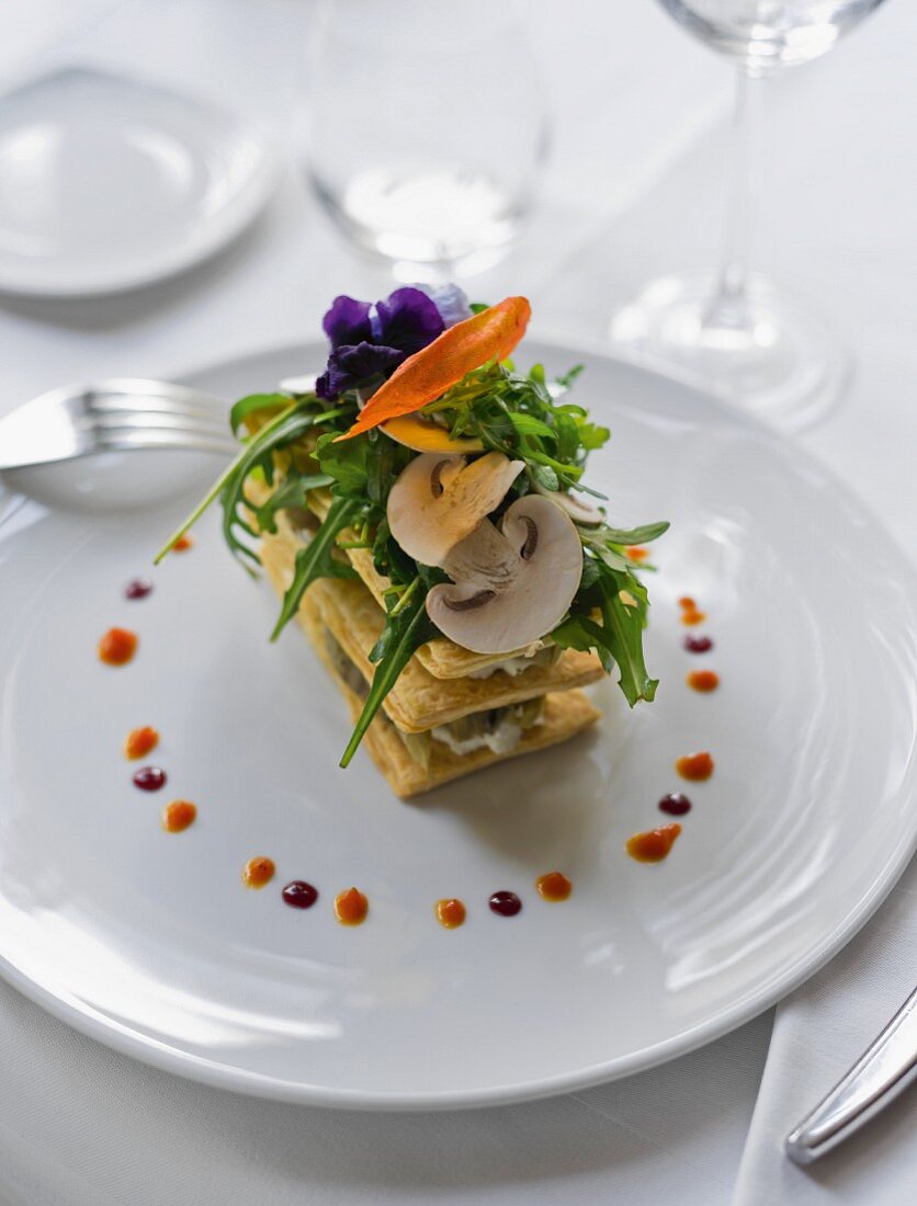 Mille feuilles with goat's cheese and mushrooms