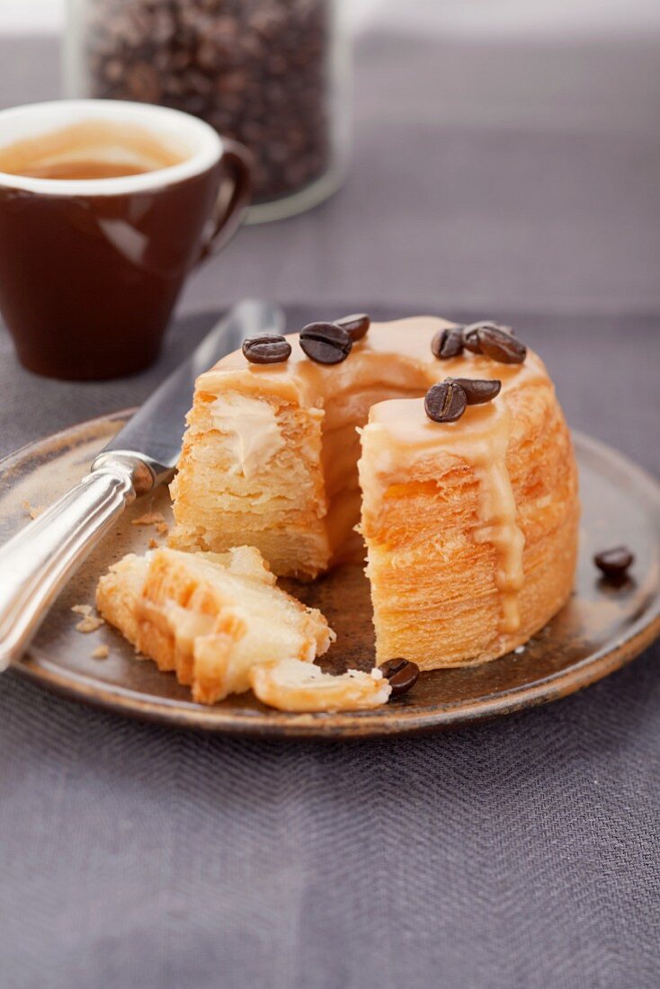 Puff pastry doughnut with cafe au lait filling