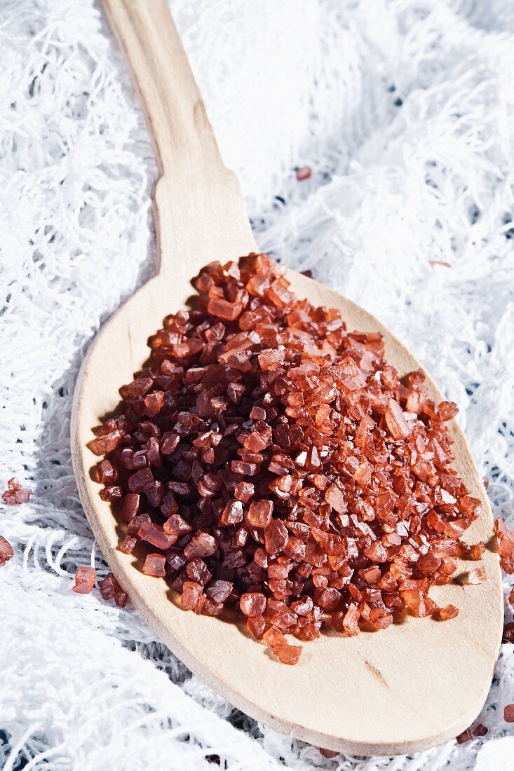 Red sea salt on a wooden spoon