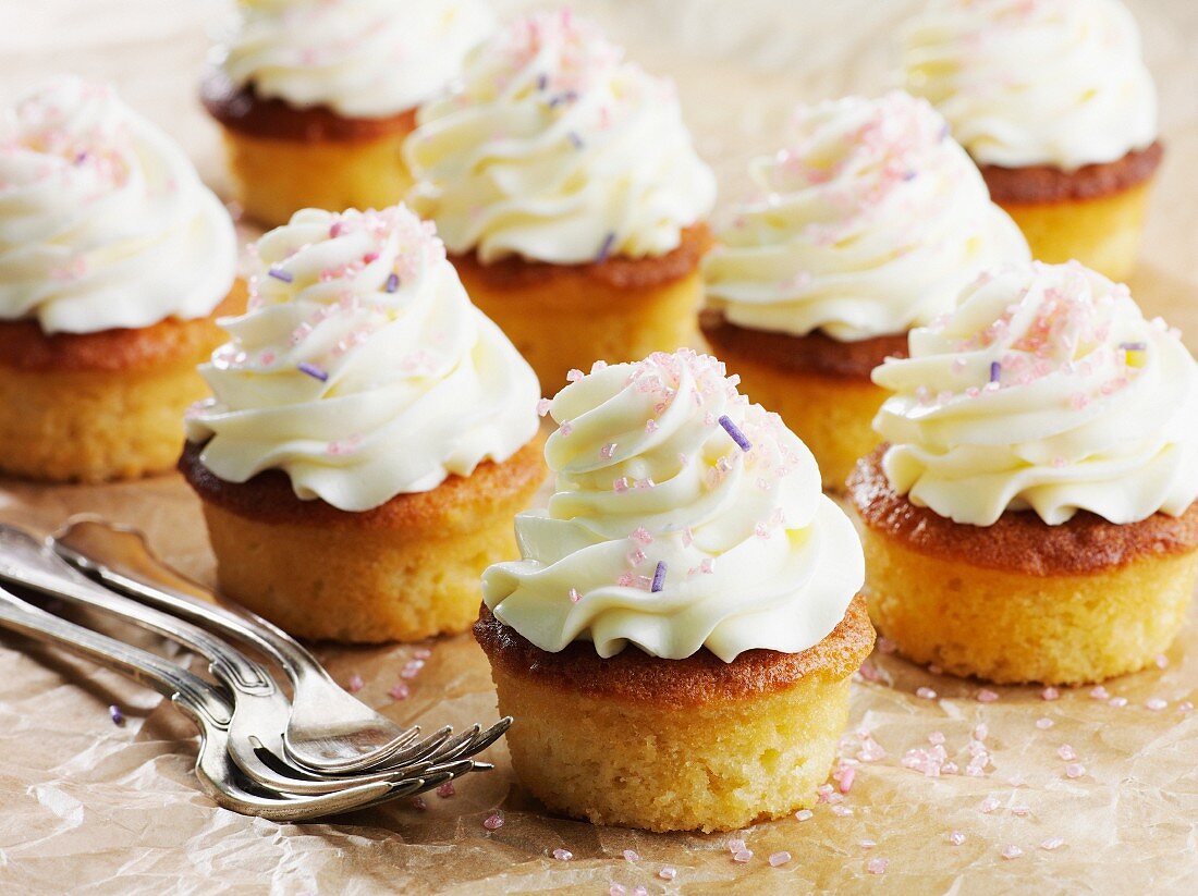 Cupcakes with buttercream icing and sugar sprinkles