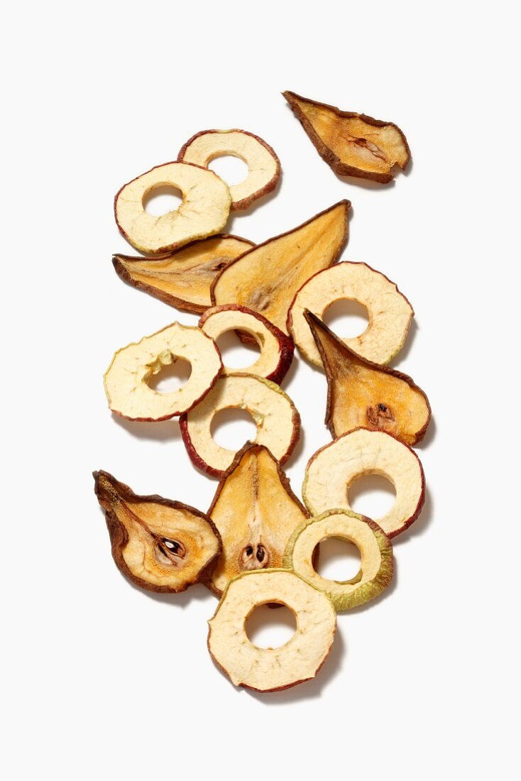 Apple rings and slices of pear; dried