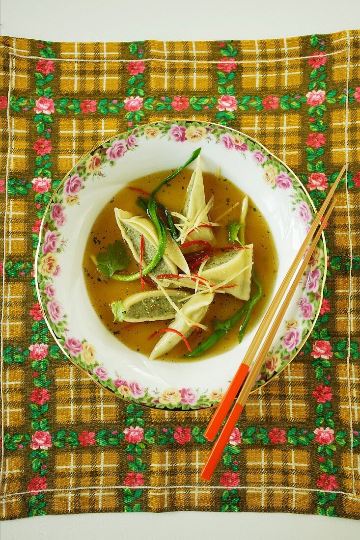 Asian ravioli soup (view from above)