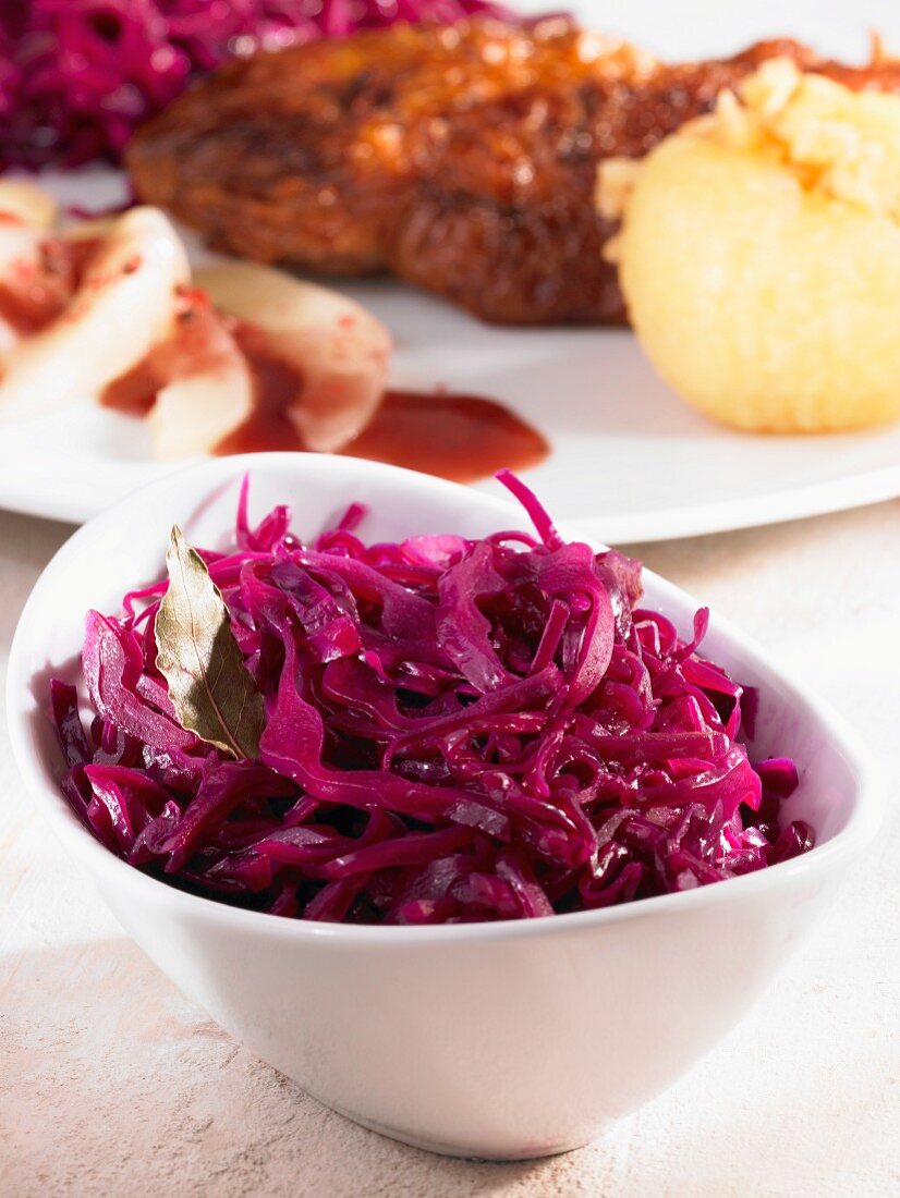 Red cabbage in a bowl as an accompaniment