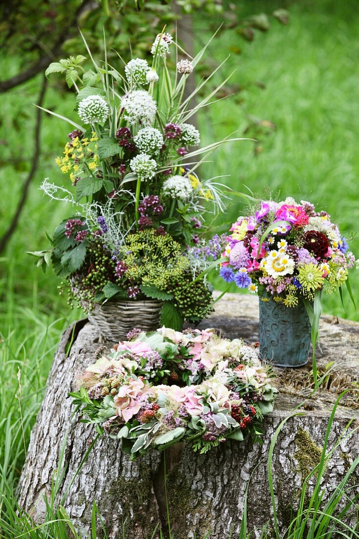Decorative flower arrangement from a cottage garden
