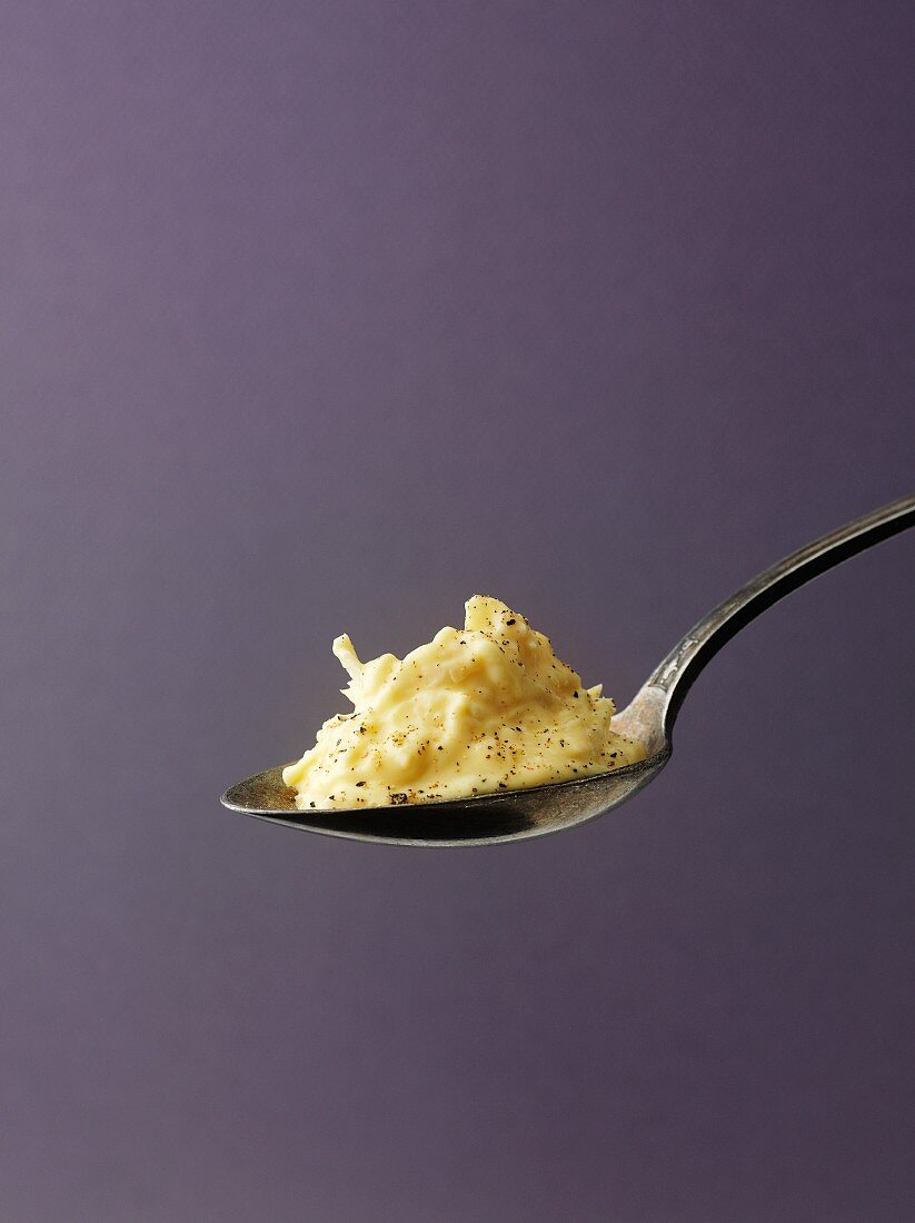 Creamed horseradish on a spoon