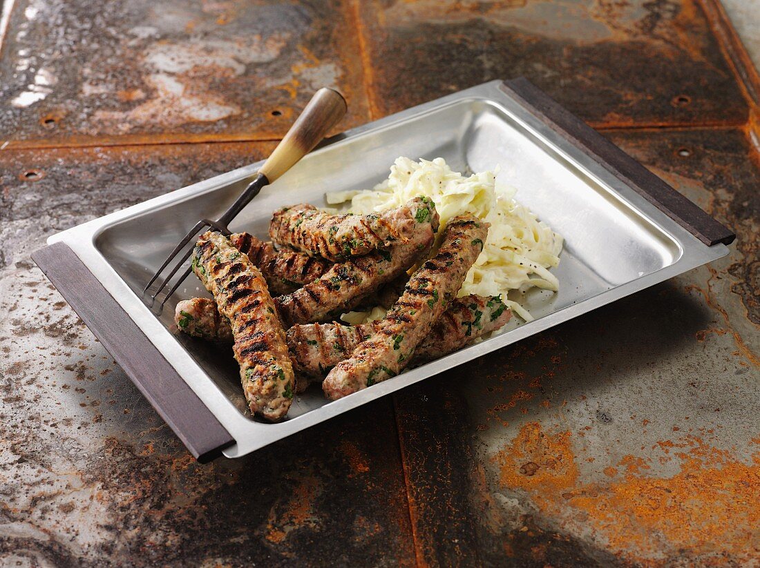Grilled strips of beef with celeriac salad