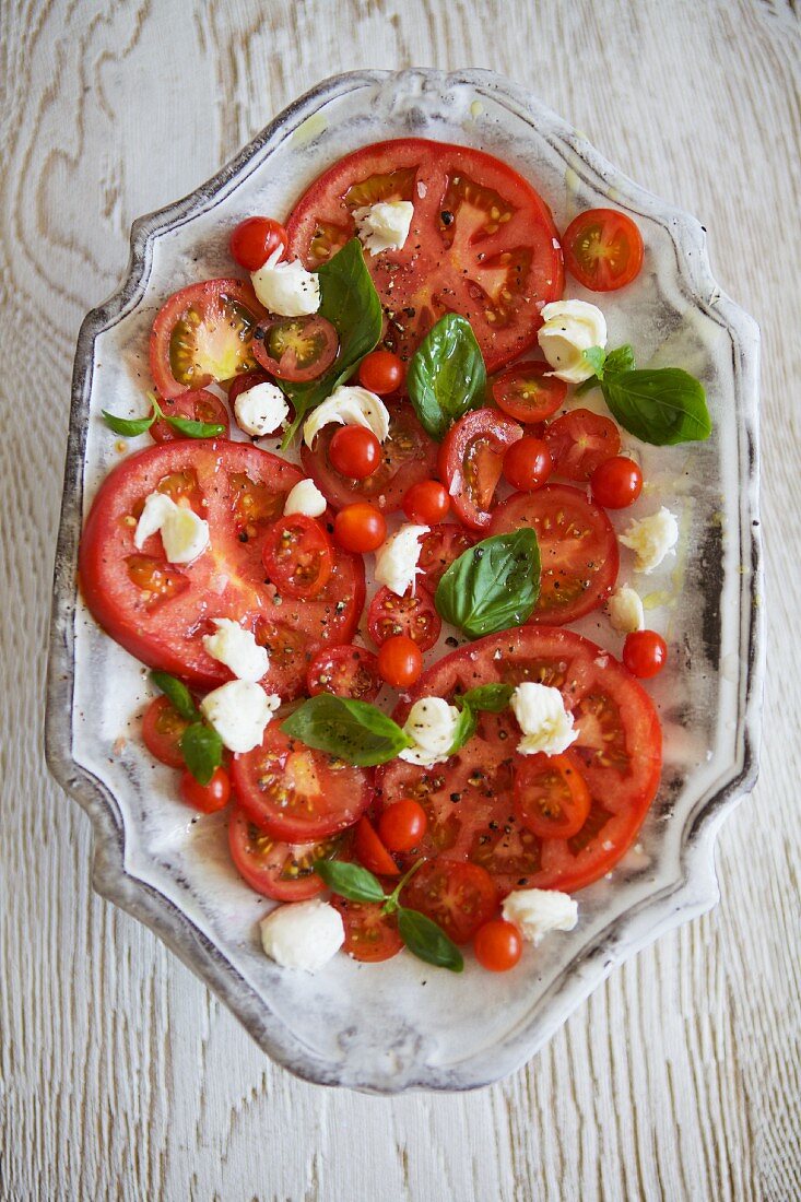 Caprese Salad with a Variety of Tomatoes, Mozzarella and Basil