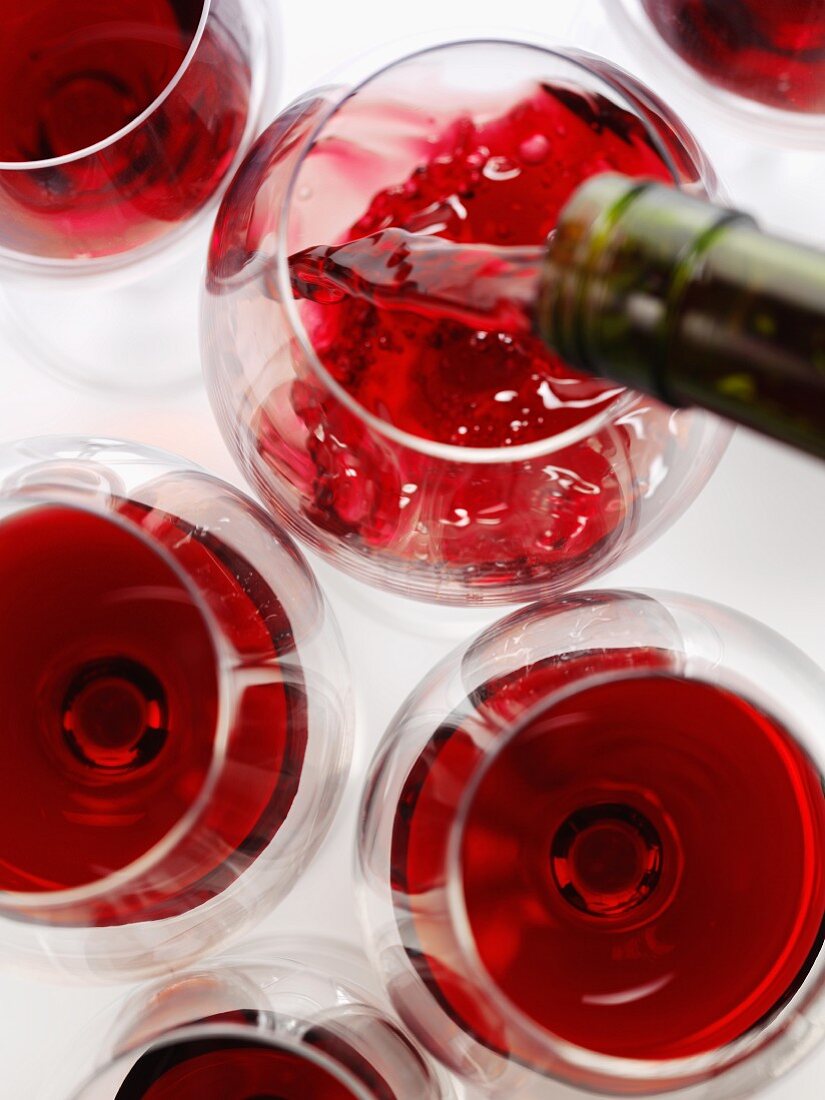 Red wine being poured (view from above)