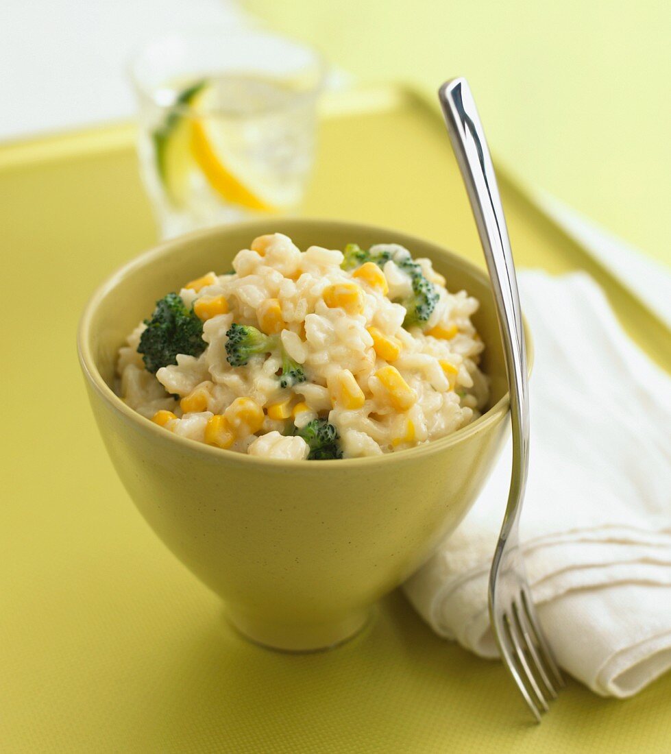 Risotto with sweetcorn and broccoli