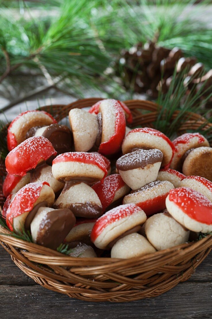 Mushroom cookies in basket