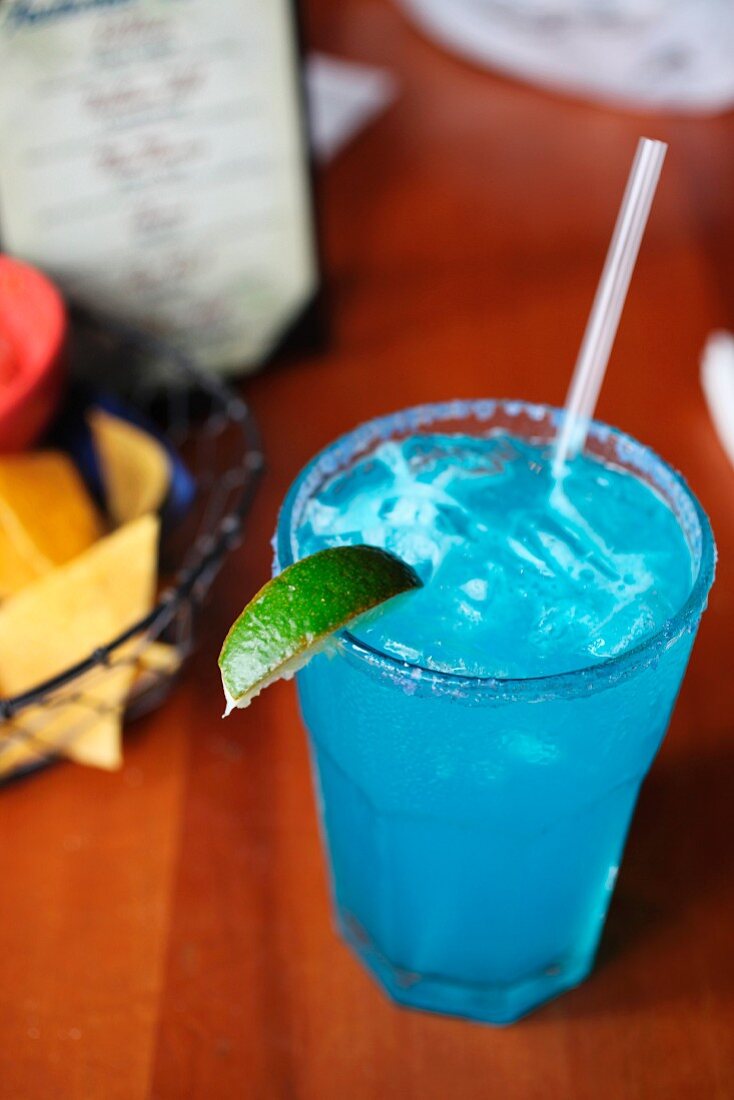 Blue margarita with tequila, citronage and blue curacao