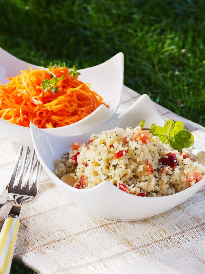 Tabbouleh and carrot salad at a picnic