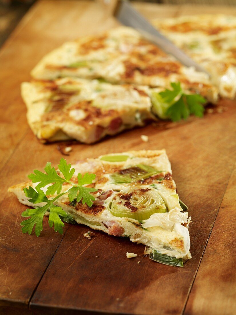 Spanish omelette with leek and bacon
