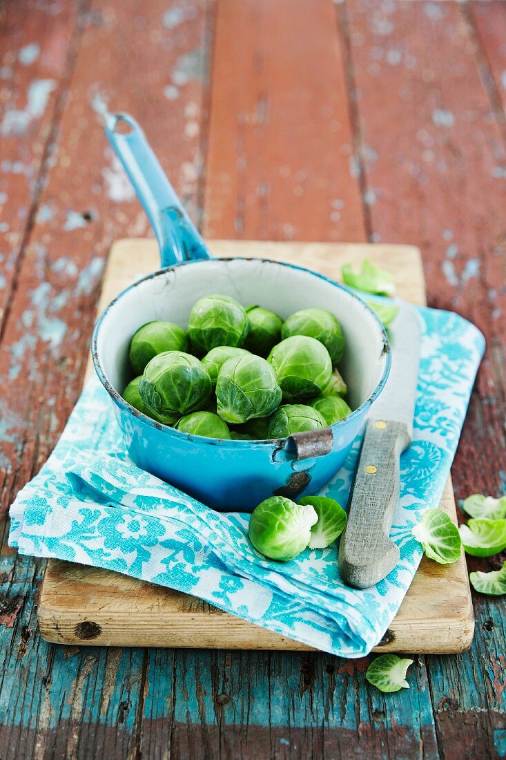 Brussels sprouts in a pot