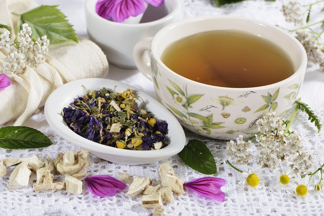 Herbal tea made from flowers, herbs and medicinal plants