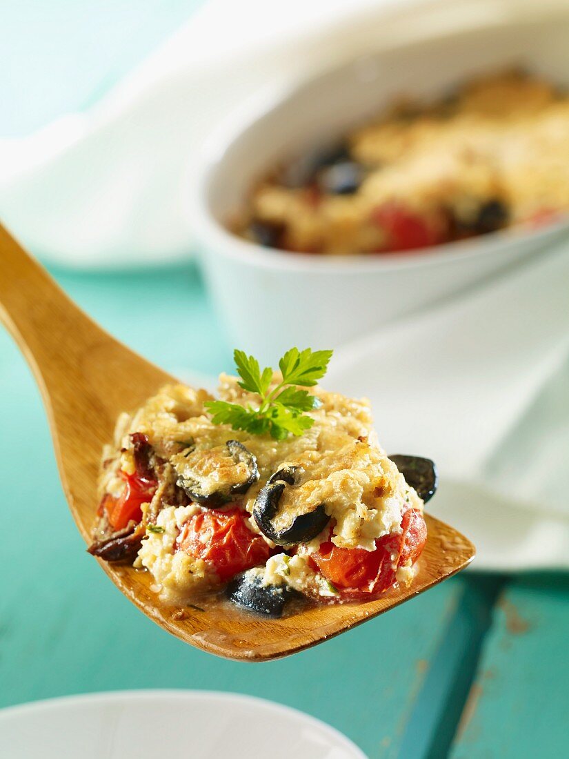 Clafoutis with tomatoes and olives