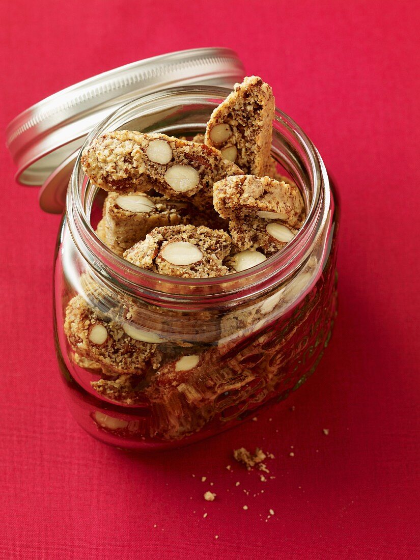 Cantuccini (almond biscuits, Italy) in a jar