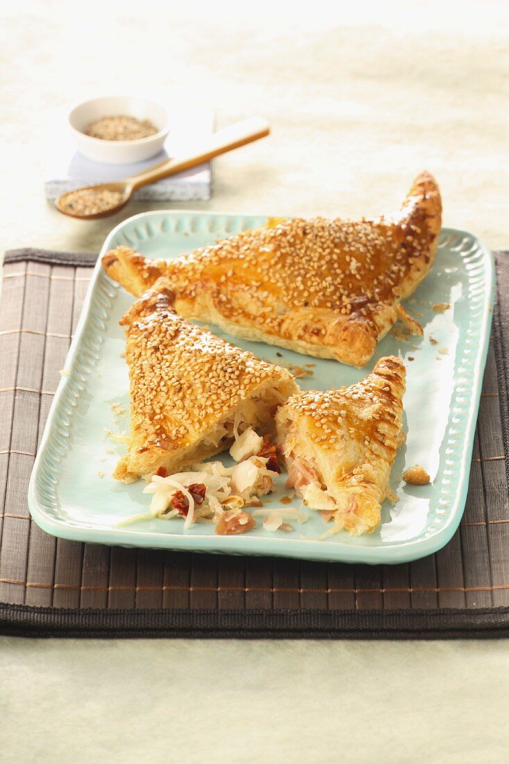 Puff pastry turnovers with sauerkraut filling