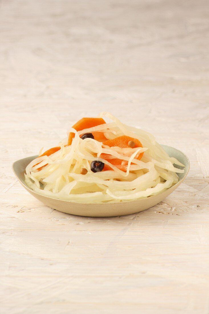 Cabbage pickled in lactic acid, with carrots and spices