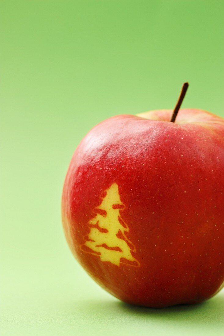 Roter Apfel mit Christbaum