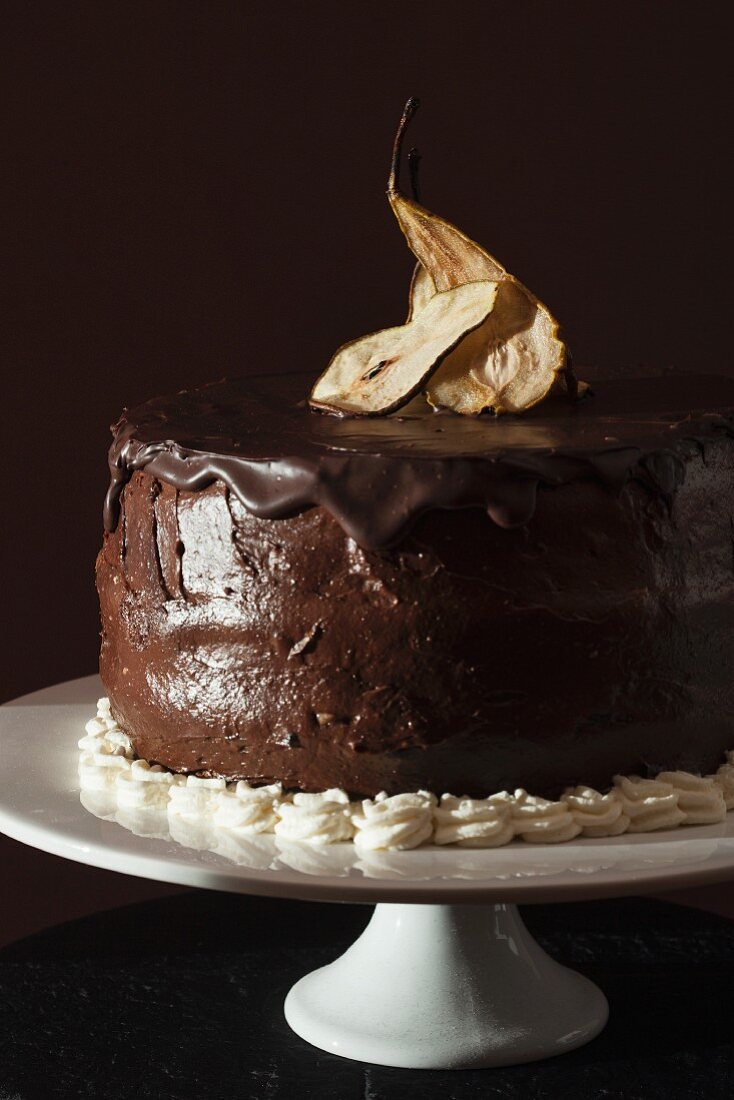 Chocolate torte with dried pears